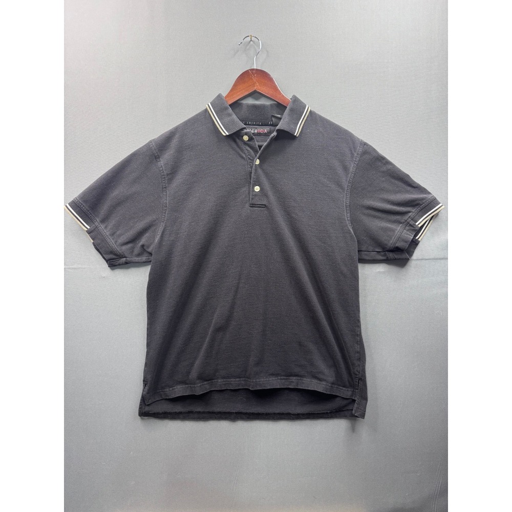 Perry Ellis‎ America Mens Polo Shirt Black Short Sleeve Tipped Collar Size M